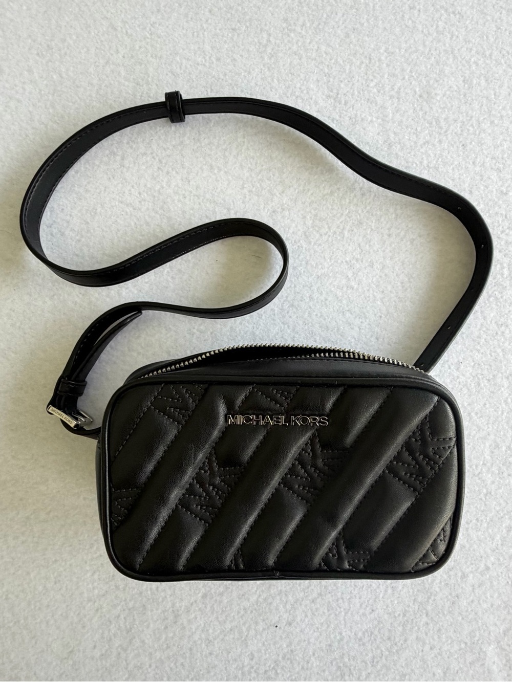 Michael Kors Black Quilted adjustable Belt/Camera Bag with Silver Hardware